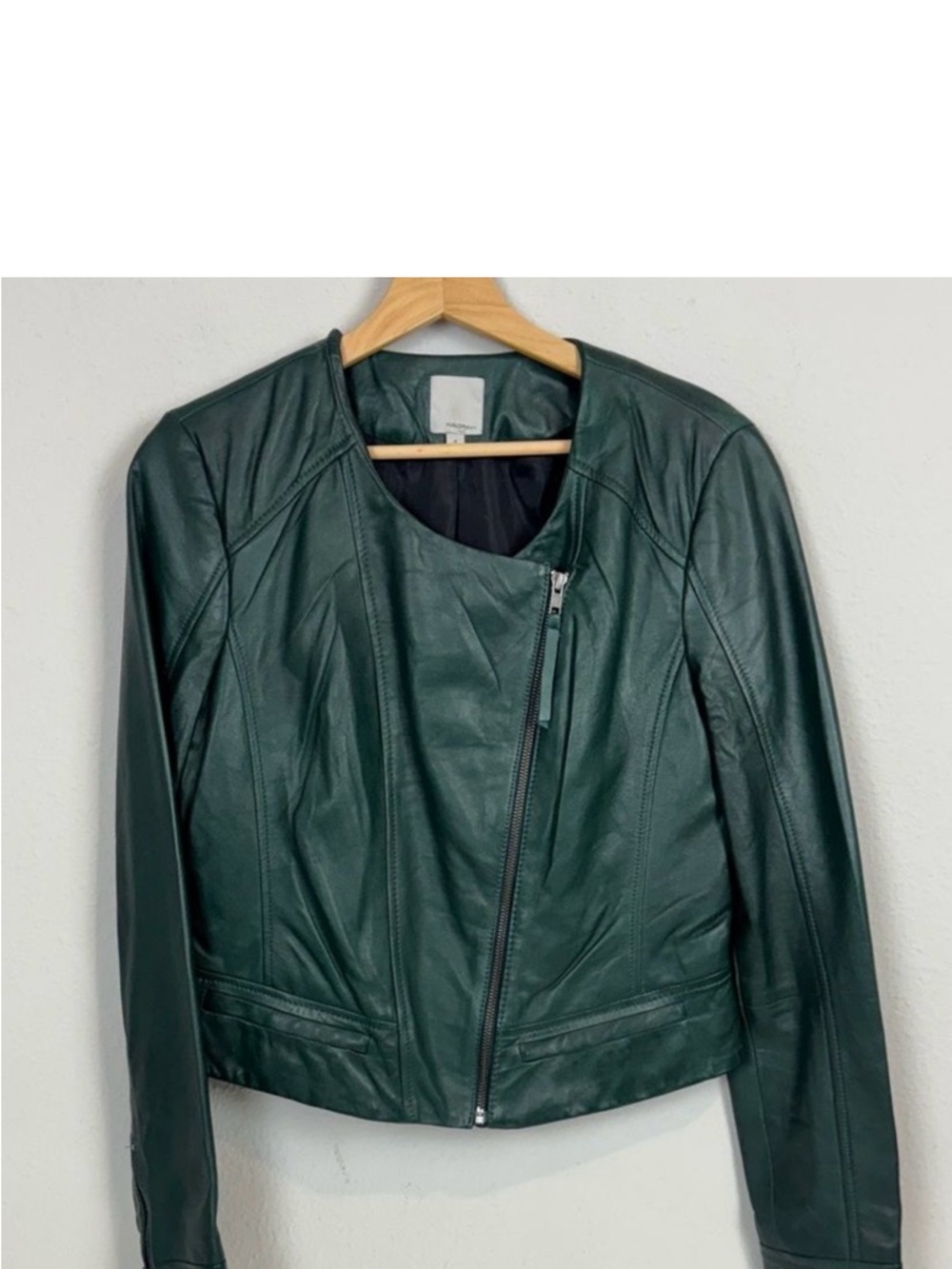Nordstrom Halogen Quilted Green Leather Moto Jacket M - Picture 3 of 11